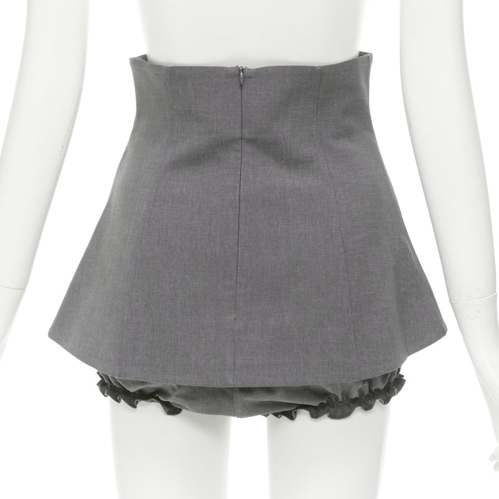 SHUSHU TONG grey ruffle skirt overlay high waisted layered shorts UK6 XS