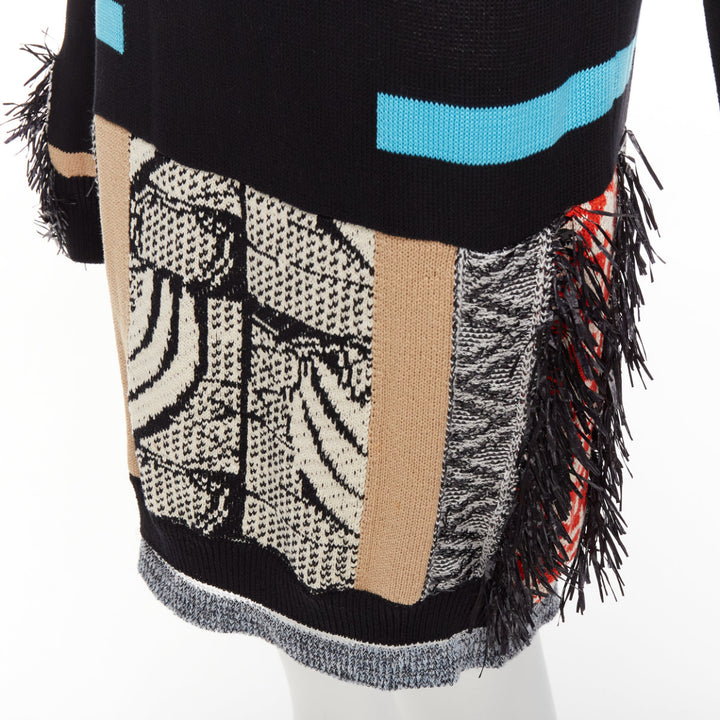 TOGA ARCHIVES PULLA black cotton oriental motif colourful fringe dress IT40 S