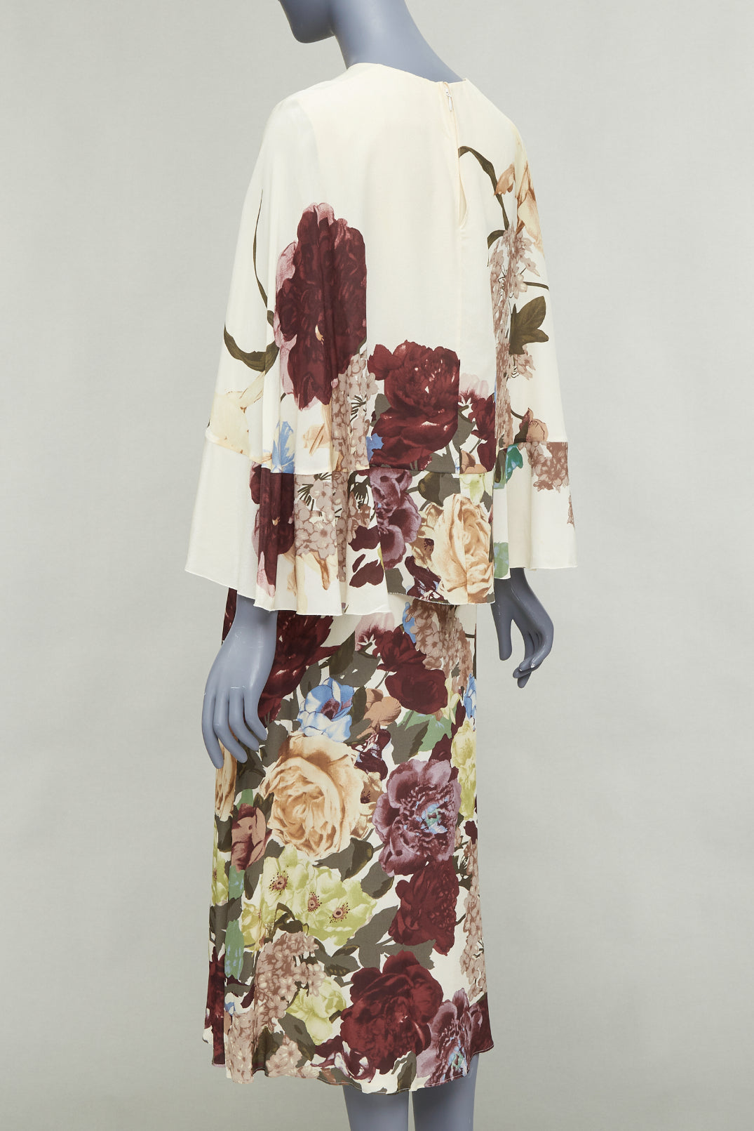 VALENTINO 2016 Runway cream floral print cape back ruffle sleeve dress