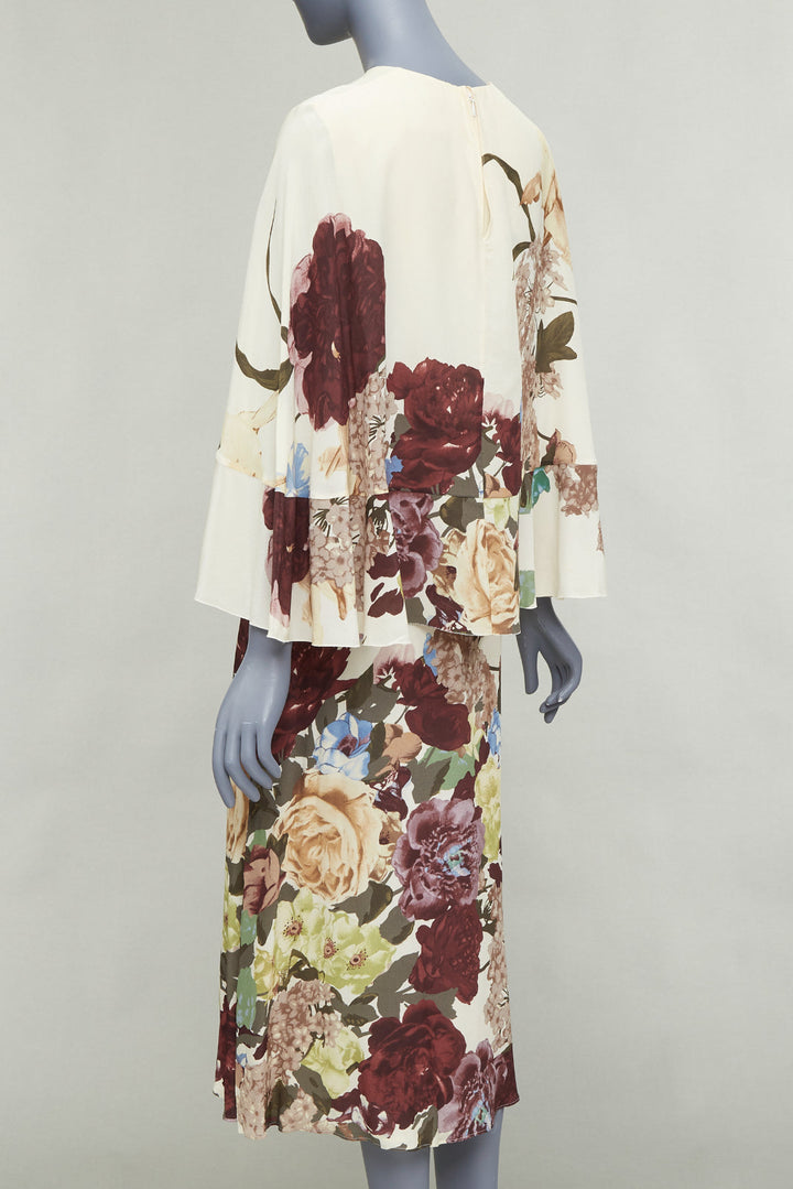 VALENTINO 2016 Runway cream floral print cape back ruffle sleeve dress