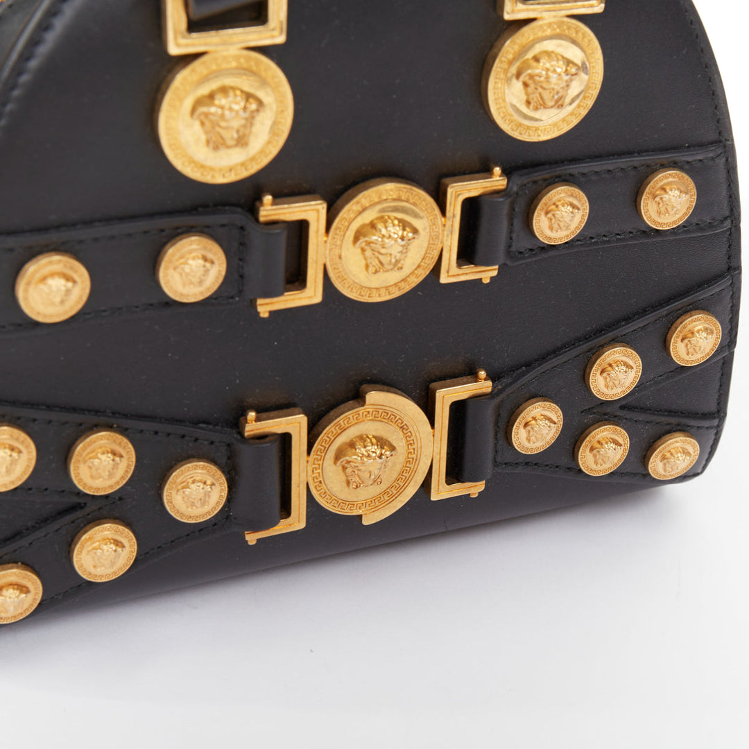 VERSACE 2018 Runway Tribute Medallion small black leather gold buckles bag