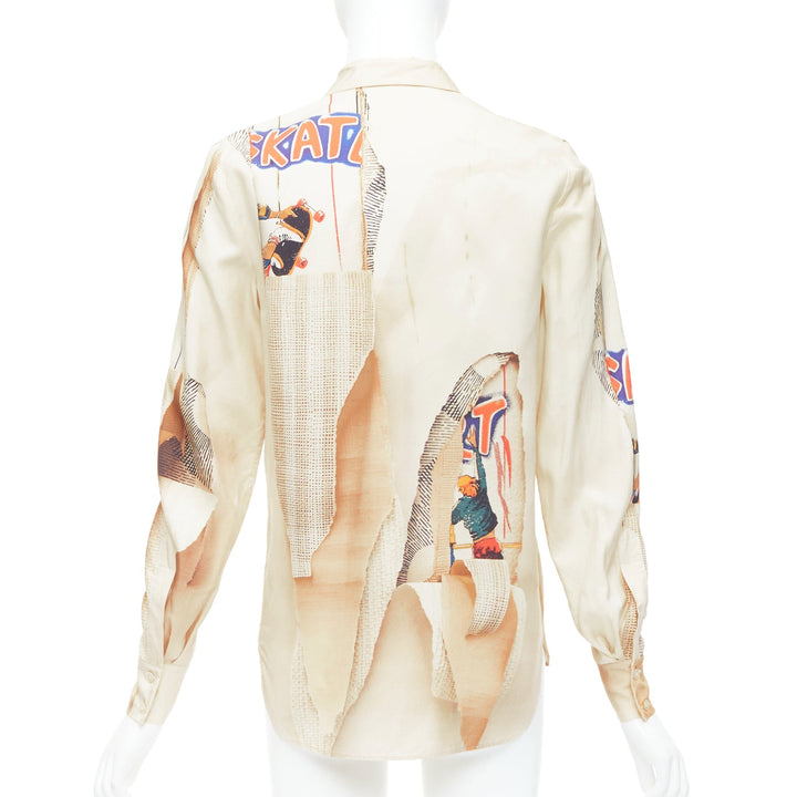 STELLA MCCARTNEY 100% silk nude skate paper print shirt IT38 XS