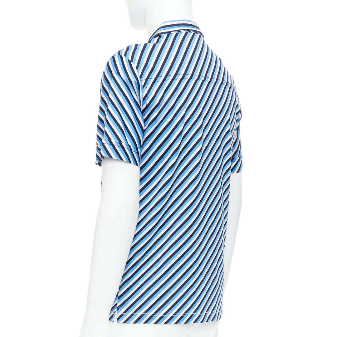 PRADA 2014 blue white black cotton diagonal striped polo shirt L