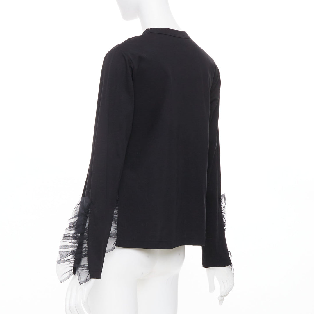 NOIR KEI NINOMIYA 2022 black cotton tulle ruffle trim side cutout blouse shirt M