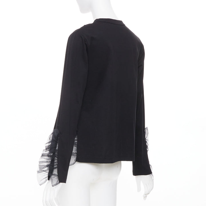 NOIR KEI NINOMIYA 2022 black cotton tulle ruffle trim side cutout blouse shirt M