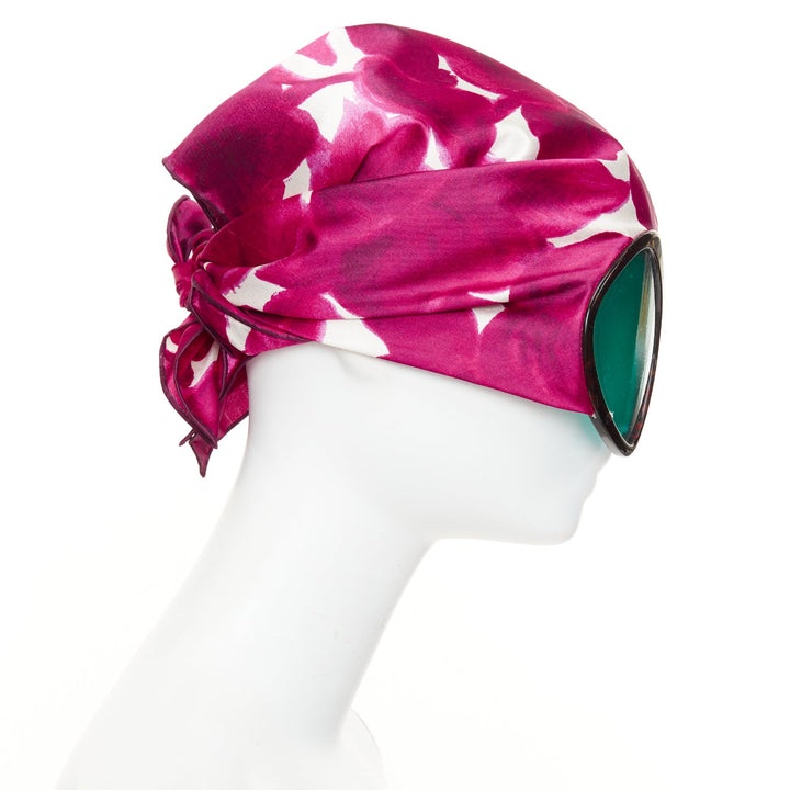 rare PRADA 2025 Runway bug eye green lens floral silk headscarf sunglasses