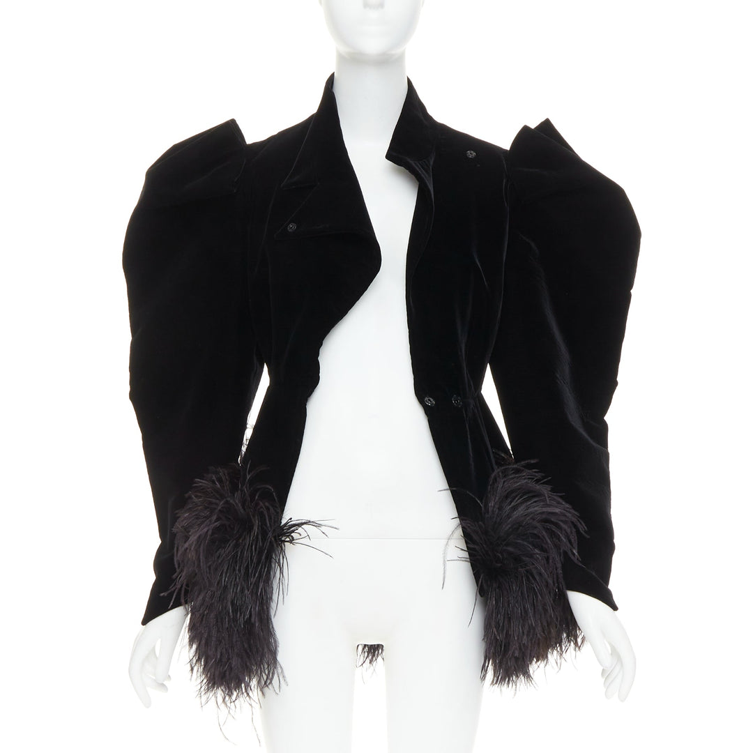 ALEXANDRE VAUTHIER COUTURE SS2022 Runway black velvet feather puff coat dress
