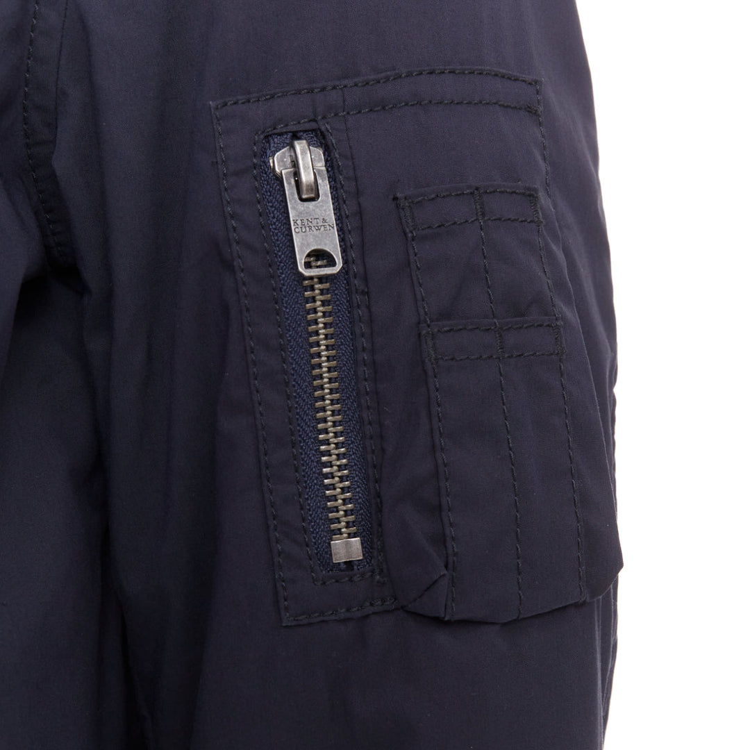 KENT AND CURWEN Reversible navy brown cotton blend zip up bomber jacket M