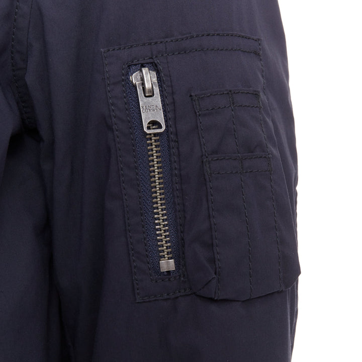 KENT AND CURWEN Reversible navy brown cotton blend zip up bomber jacket M
