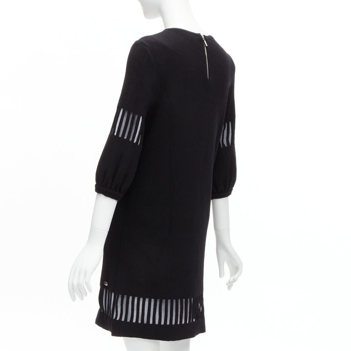 CHANEL 2017 black wool angora cut out silver lurex sweater dress FR38 M