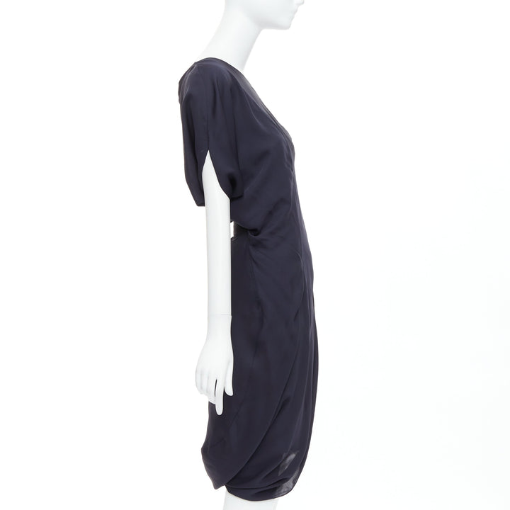 CELINE Vintage 100% silk cotton trim asymmetric layered drape dress FR36 S