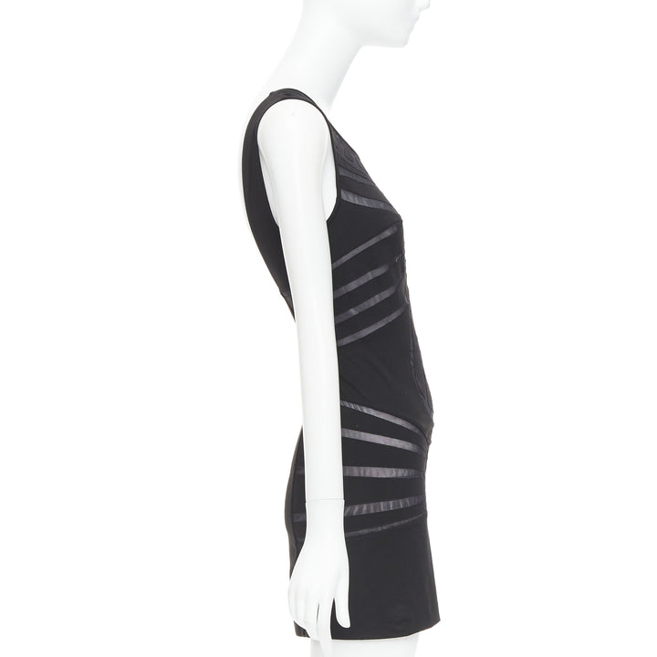 LA PERLA Dune black body contour sheer panels fitted mini dress IT40 S