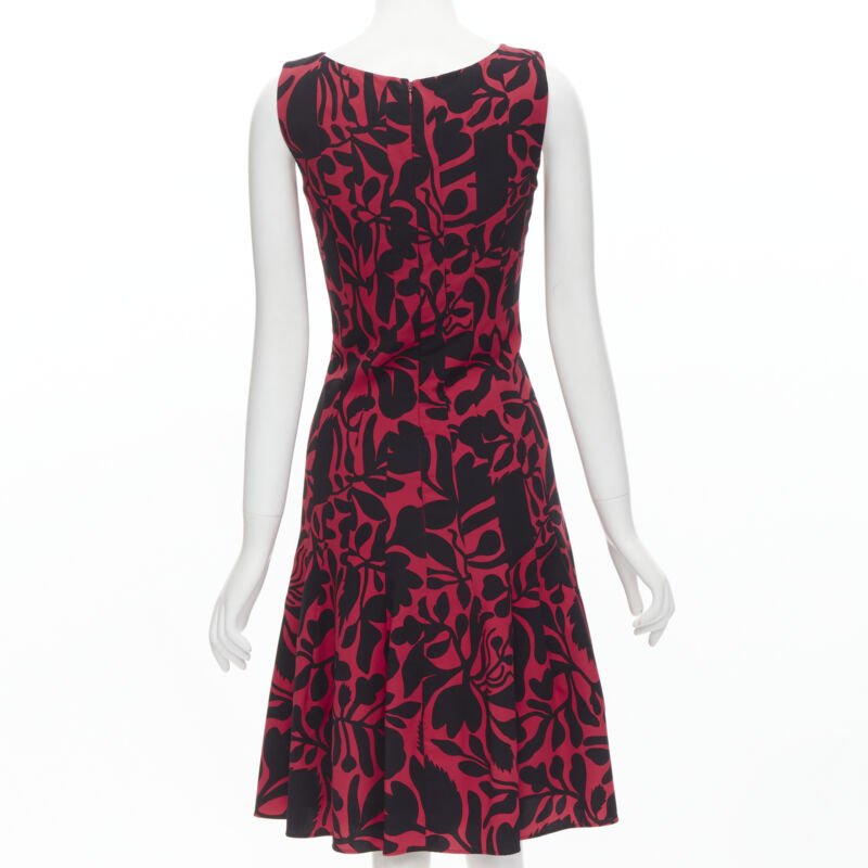 OSCAR DE LA RENTA red black floral print panelled fit flared dress XS