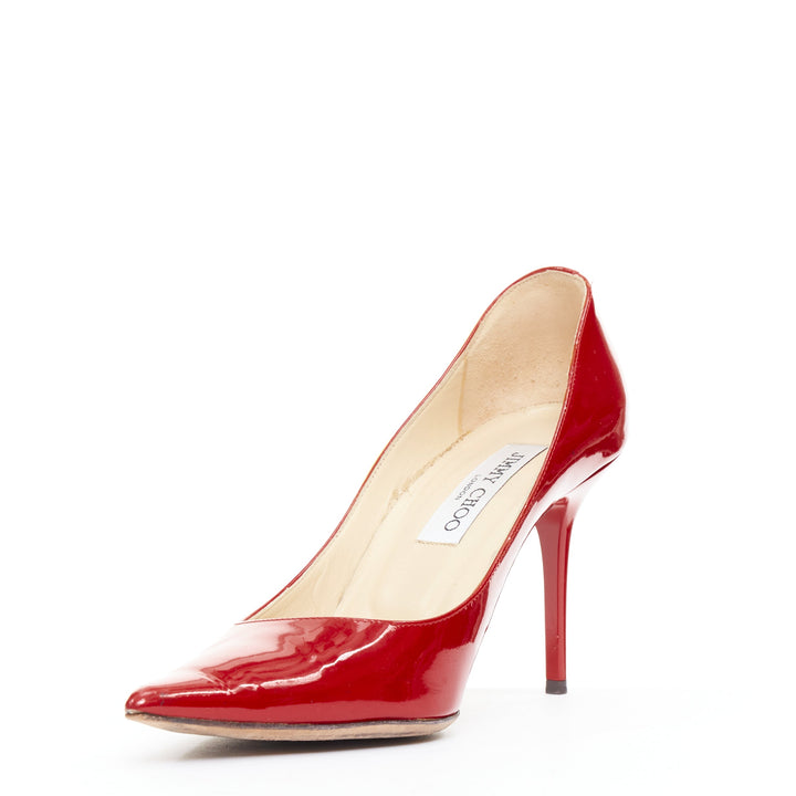 JIMMY CHOO red patent leather pointy toe stiletto heel pump EU39