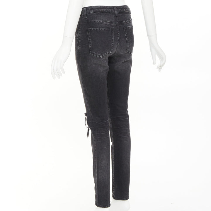 SAINT LAURENT D06 grey washed denim mid waist distressed skinny jeans 26"