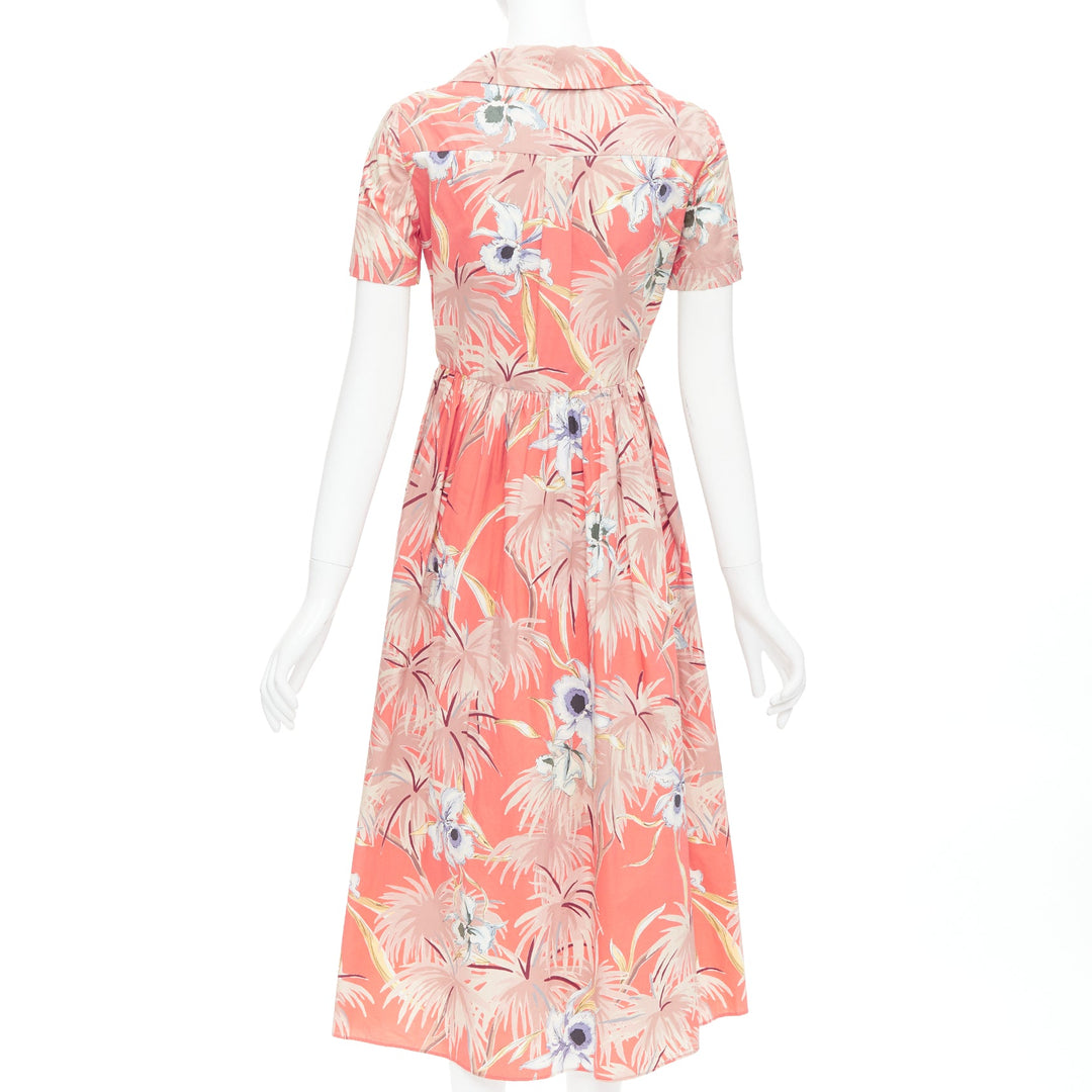 VALENTINO Hawaiian Couture Ruway coral tropical applique shirt dress Sz4 S