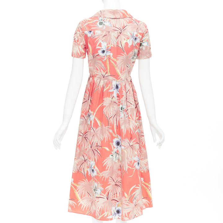 VALENTINO Hawaiian Couture Ruway coral tropical applique shirt dress Sz4 S
