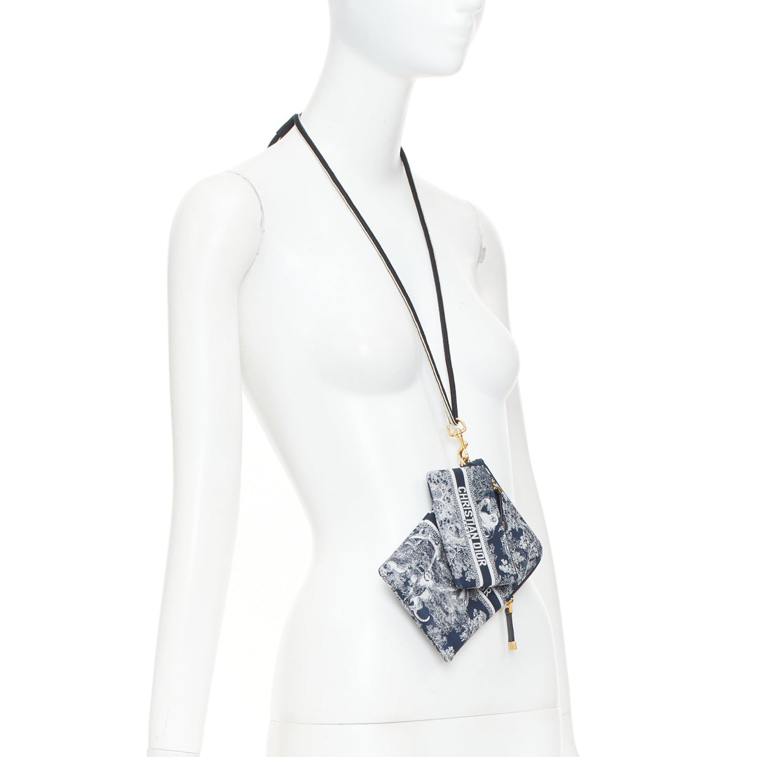 CHRISTIAN DIOR 2021 DiorTravel navy blue white Toile de Jouy technical pouch bag