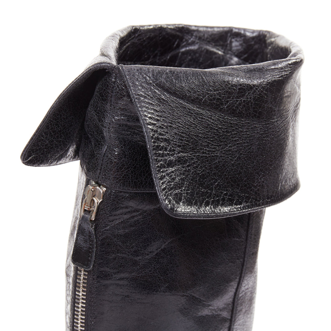 PRADA Vintage black soft nappa leather over the knee exposed back zip boots EU38