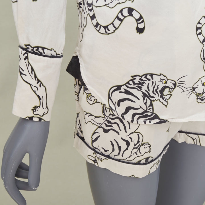 OLIVIA VON HALLE 2020 Lila Carlyle white tiger print silk pajama shorts Sz1 XS