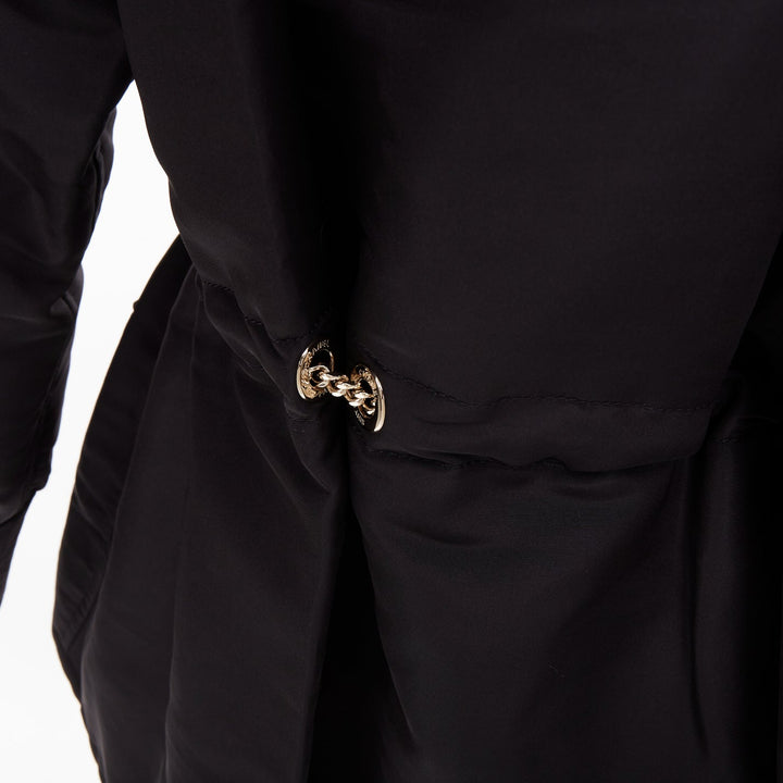 CHANEL 2023 black silk flap pocket gold chain drawstring utility jacket FR34 XS
