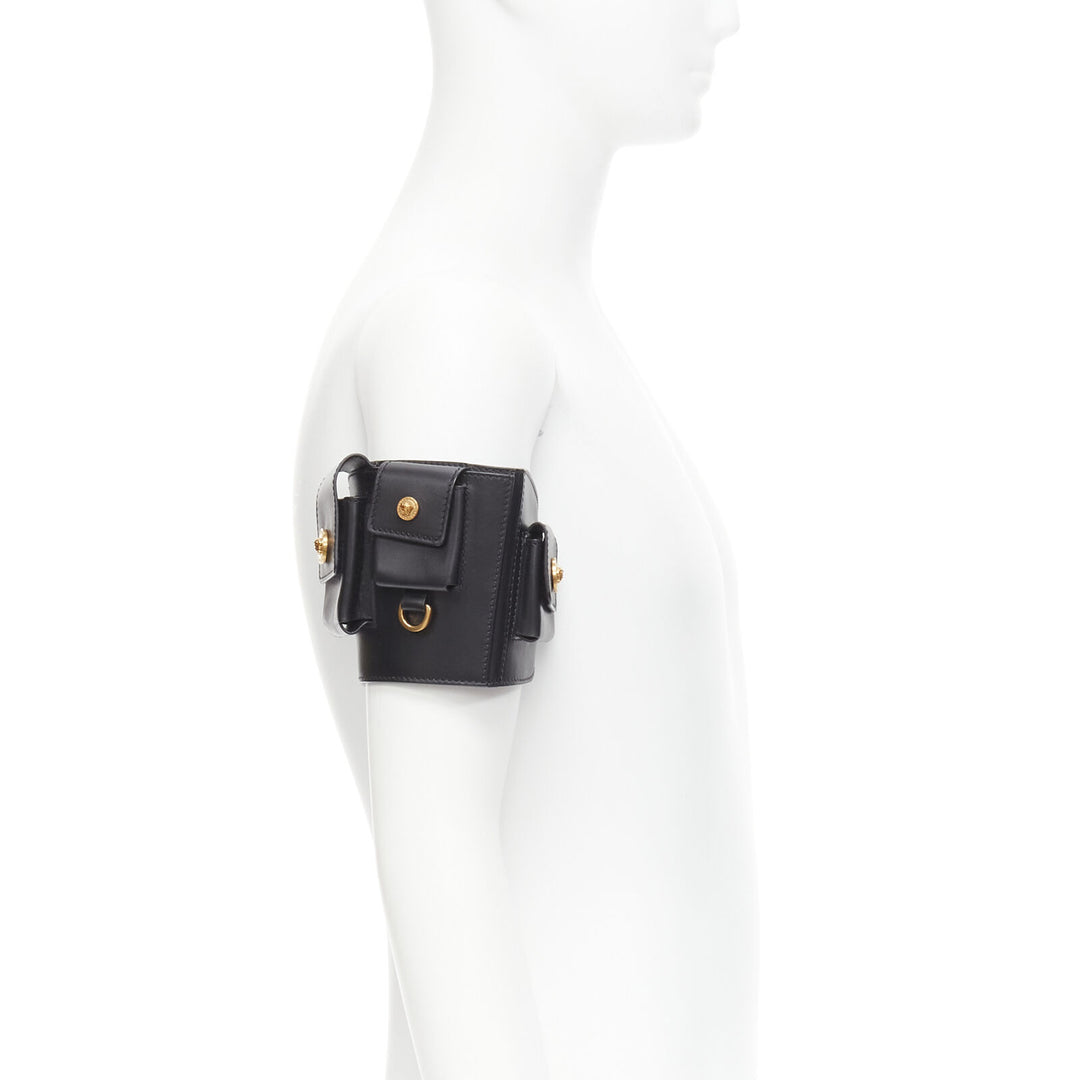 VERSACE 2019 Runway black gold Medusa multipocket harness arm bag Rare