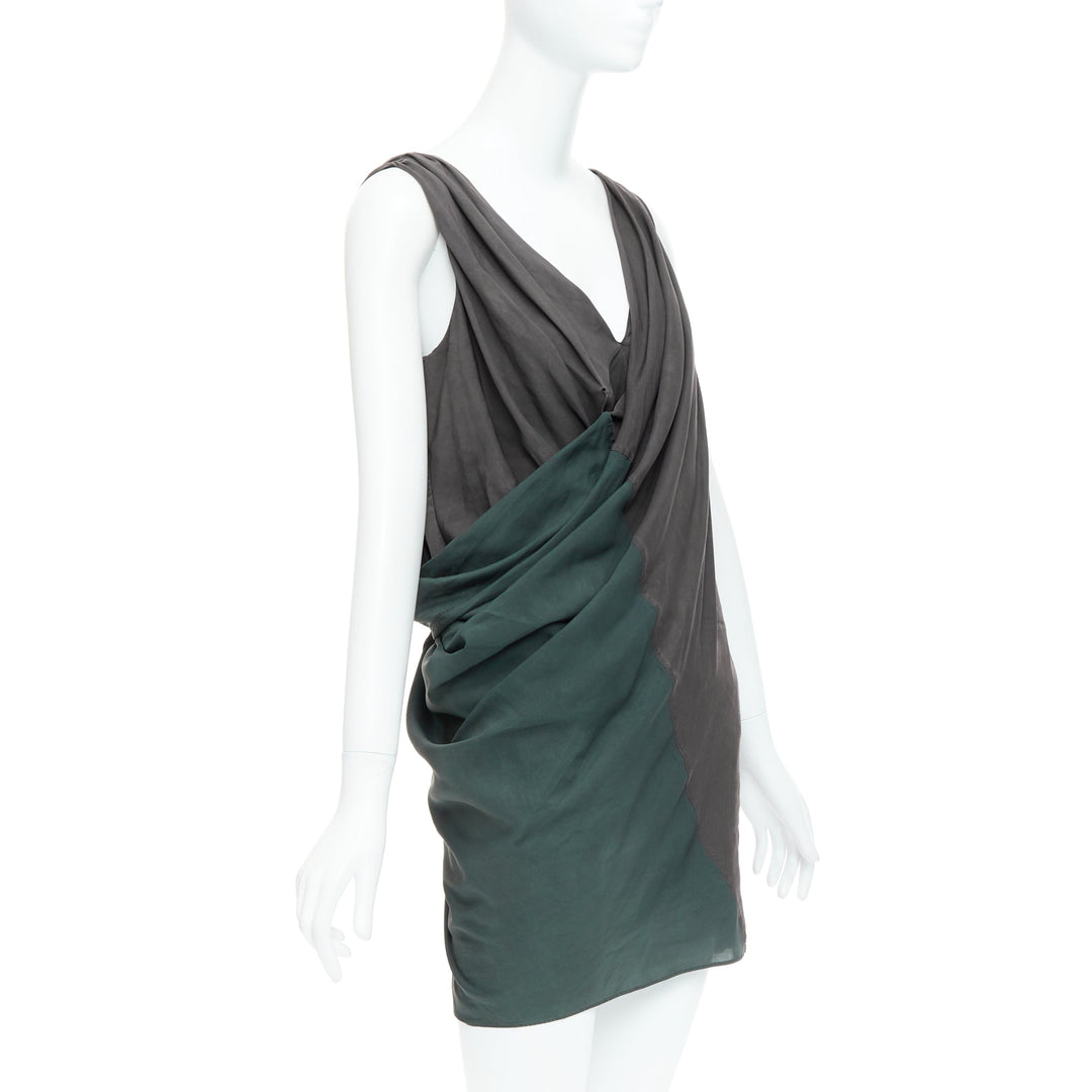 ALEXANDER WANG grey green cupro draped asymmetric toga dress Sz2