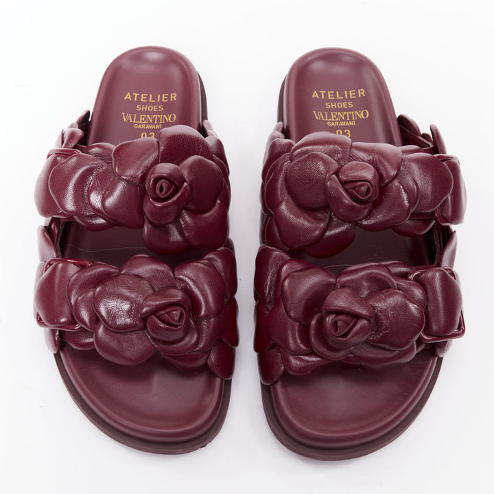 VALENTINO Atelier 03 Rose Edition burgundy 3D leather flower sandals EU37.5