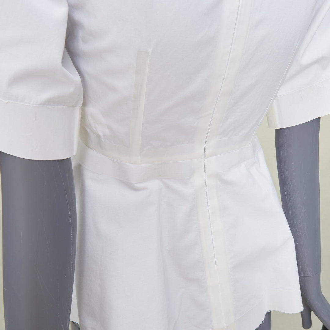 CELINE Phoebe Philo 2016 Reinforced Tape Trim white cotton peplum top FR34 XS