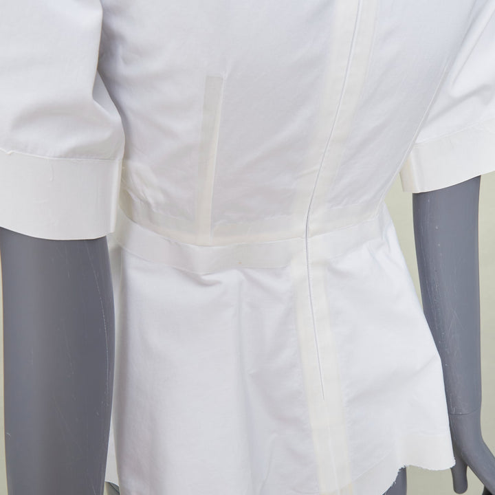CELINE Phoebe Philo 2016 Reinforced Tape Trim white cotton peplum top FR34 XS
