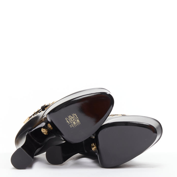 VERSACE gold studded western buckle black leather platform boots EU40.5