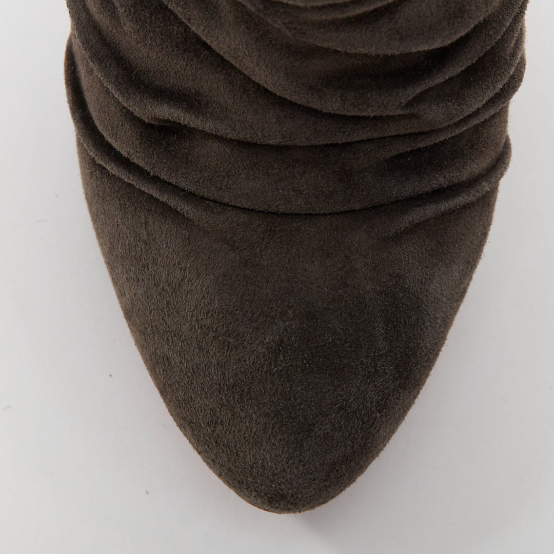 CHRISTIAN LOUBOUTIN Piros 120 charcoal gray suede ruched slouch boots EU37.5