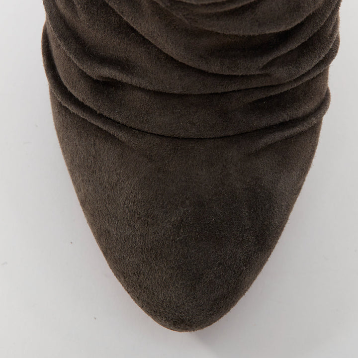 CHRISTIAN LOUBOUTIN Piros 120 charcoal gray suede ruched slouch boots EU37.5