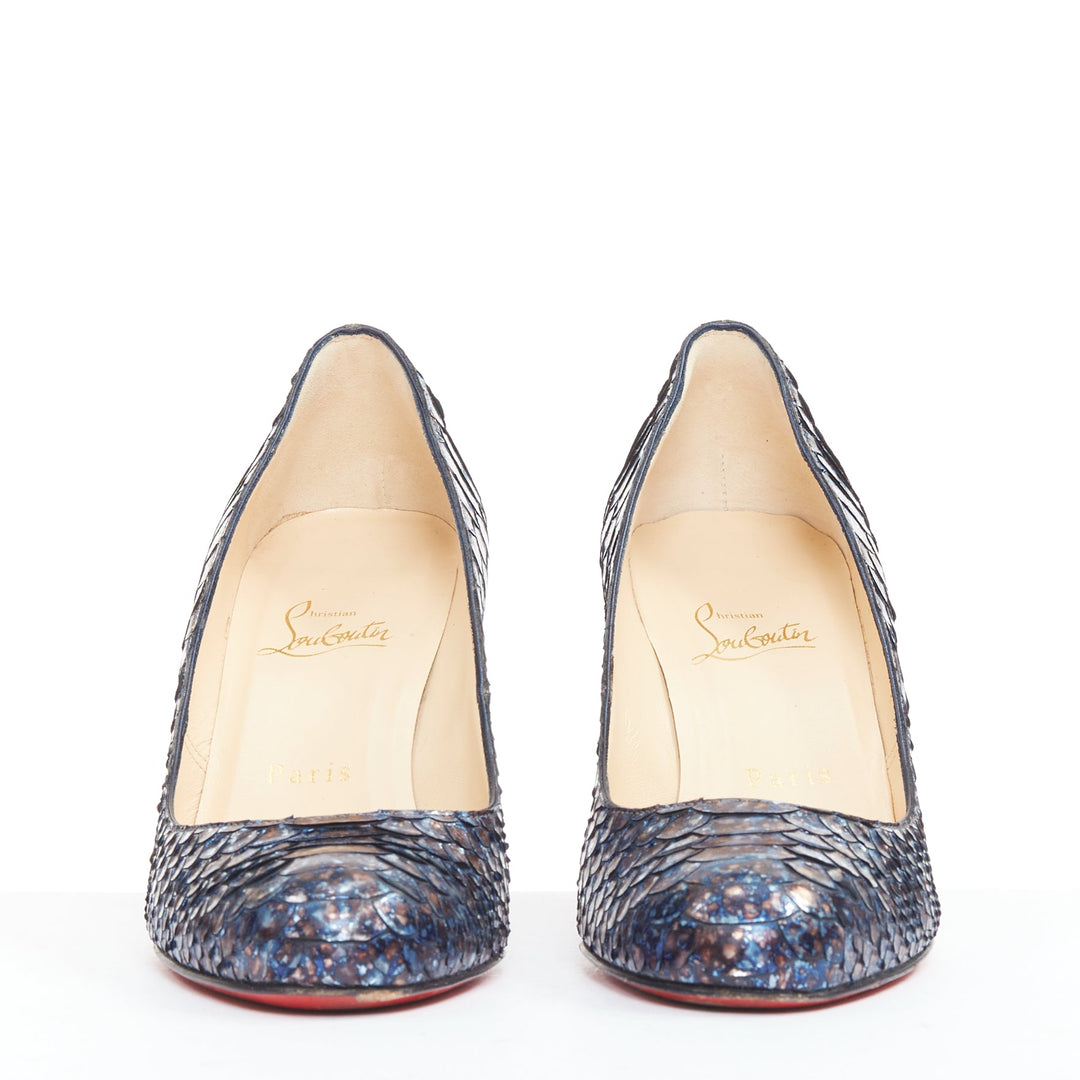 CHRISTIAN LOUBOUTIN Simple Pump 85 Acid Blue scaled almond toe pump EU37.5