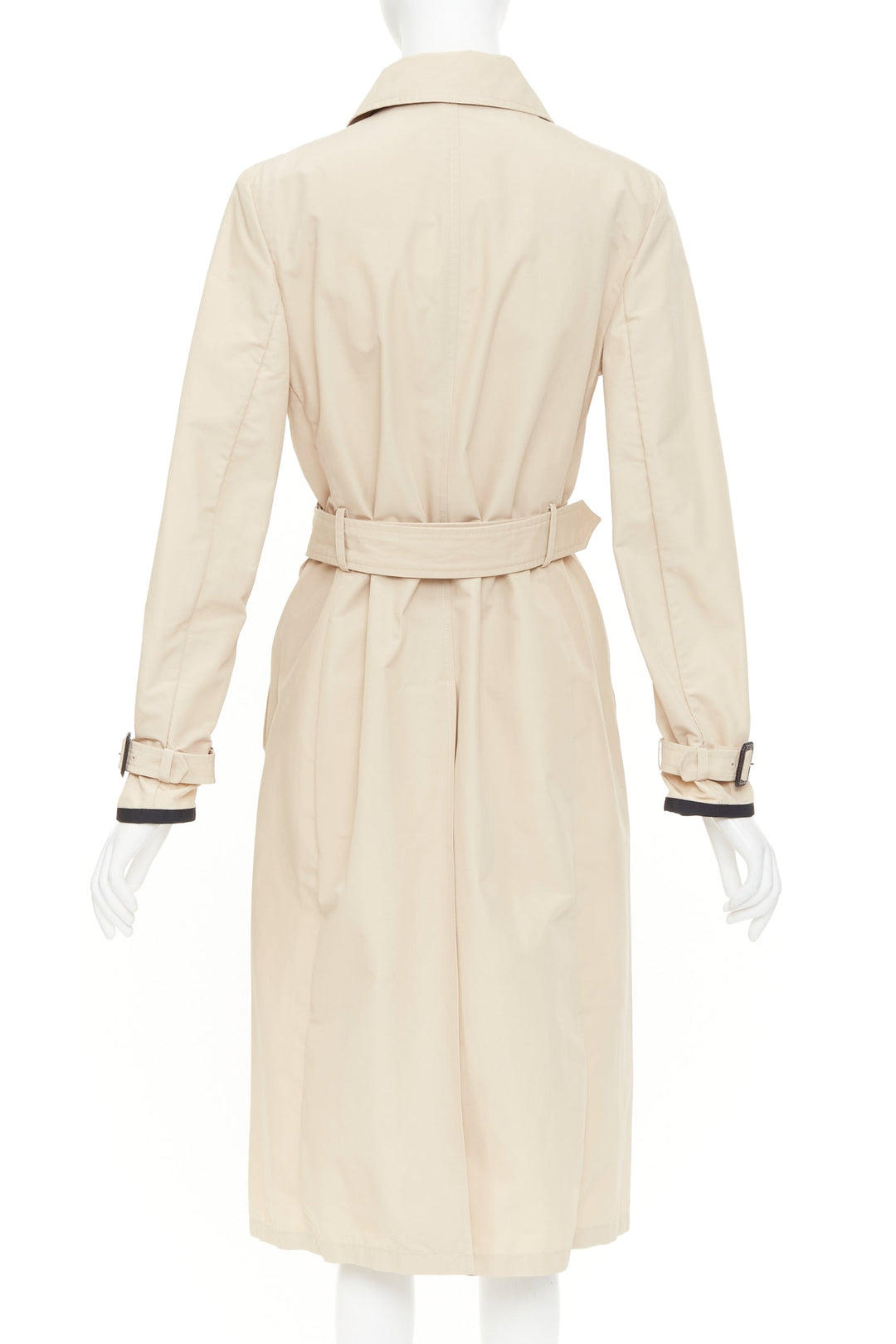 PRADA 2019 beige cotton black bow tie logo tape belted trench coat IT42 M