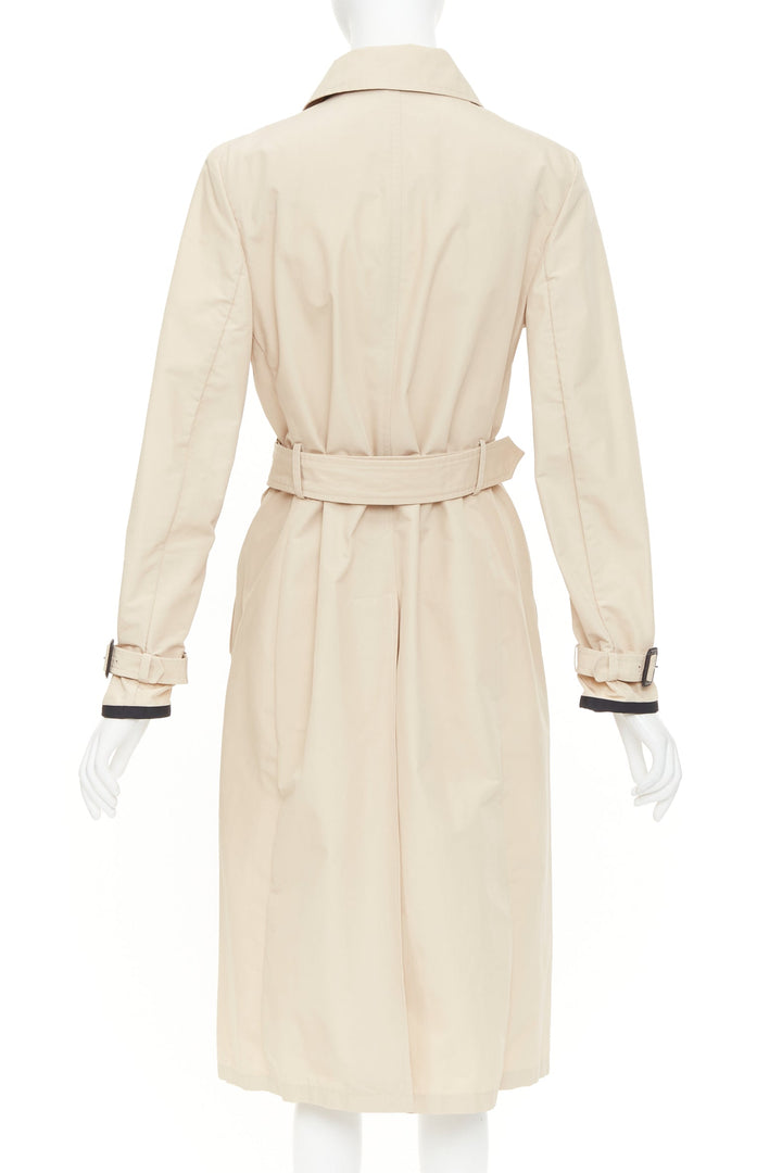PRADA 2019 beige cotton black bow tie logo tape belted trench coat IT42 M