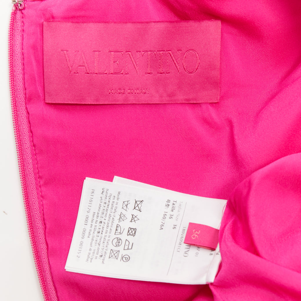 VALENTINO 2022 Runway PP Pink wool silk bow embellishment crew mini dress IT36