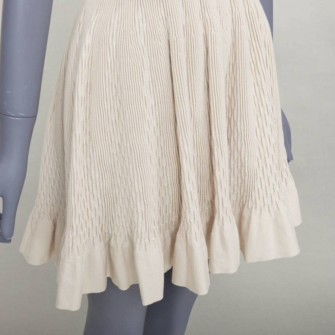 ALAIA ivory beige virgin wool contour waist sleeveless fit flare dress FR36 S