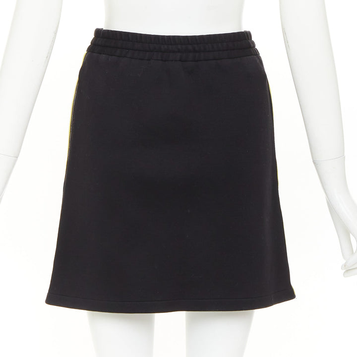 MIU MIU 2019 black cotton jersey blue logo sporty stripe drawstring skirt XS