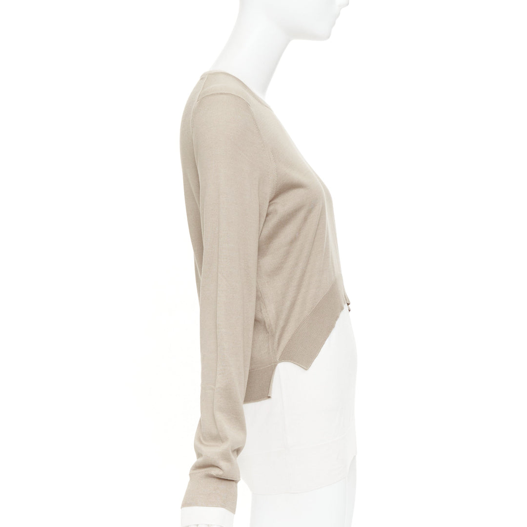 OLD CELINE Phoebe Philo beige cream silk cotton high low hem sweater S