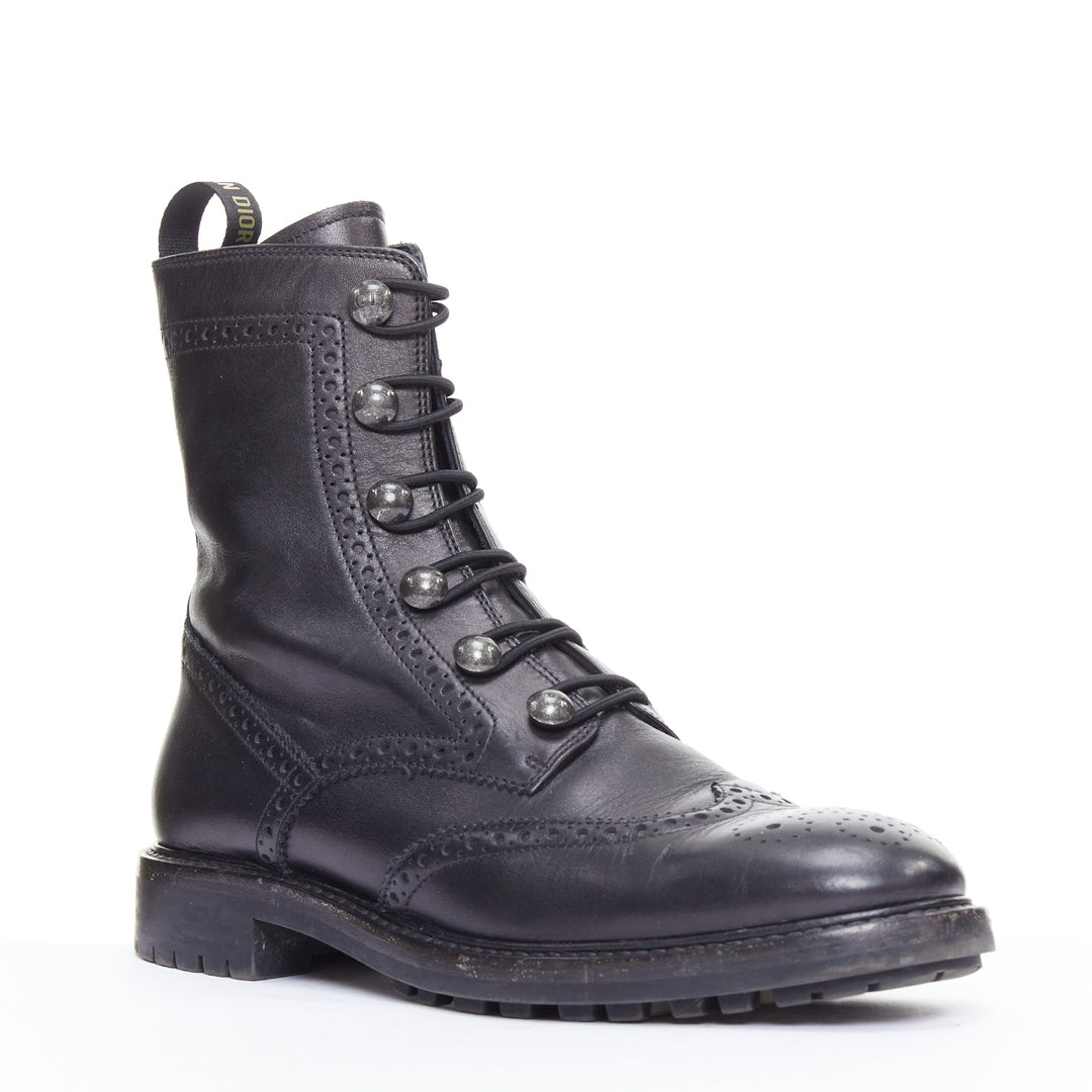 DIOR Diorunit black leather CD studs brogue combat boots EU38