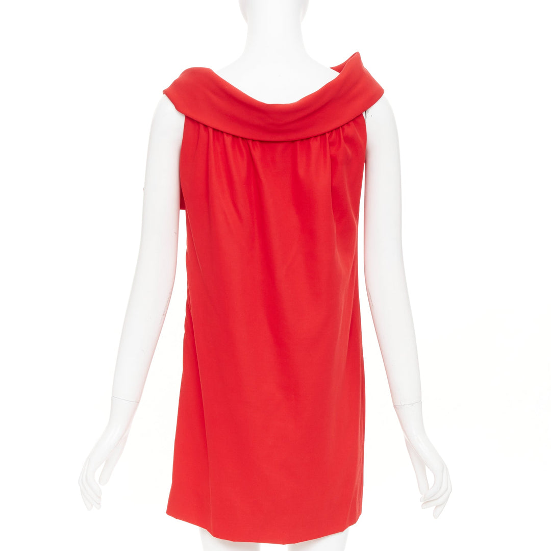VALENTINO red virgin wool silk asymmetric bow collar shift mini dress US6 S