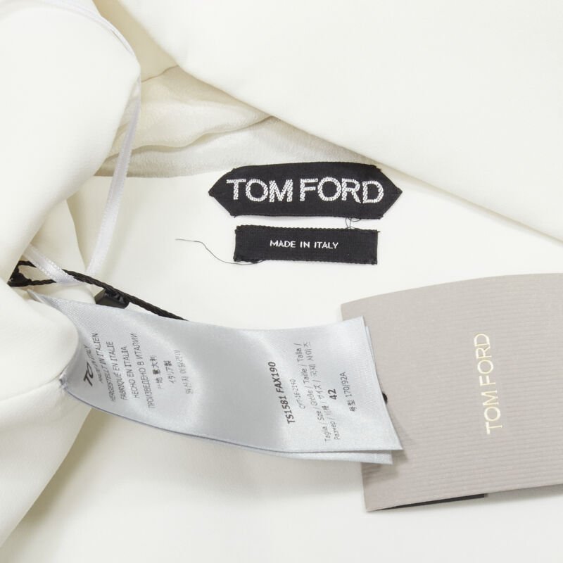 TOM FORD white laser cut fringe polyester vest bandeau set top IT42 S