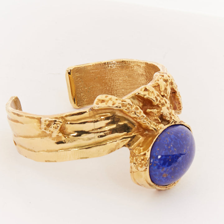 YVES SAINT LAURENT 2011 Arty cobalt blue stone gold textured bracelet bangle M