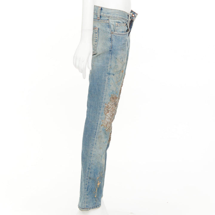 RALPH LAUREN Purple Label gold painted sequins splash floral flared jeans 26"