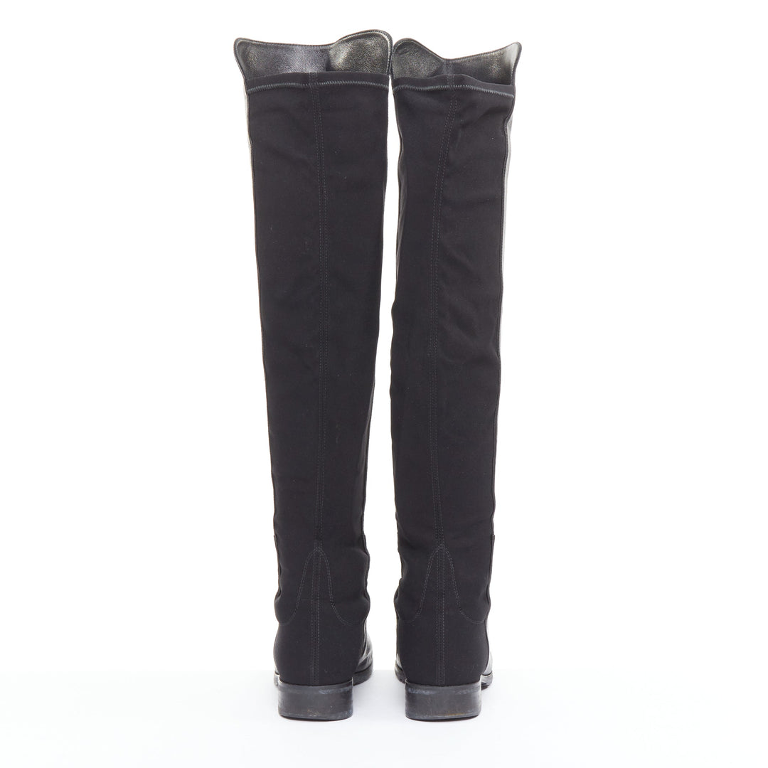 STUART WEITZMAN 5050 black leather front elastic back round toe tall boots EU38