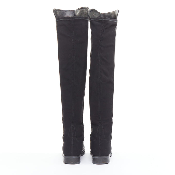 STUART WEITZMAN 5050 black leather front elastic back round toe tall boots EU38