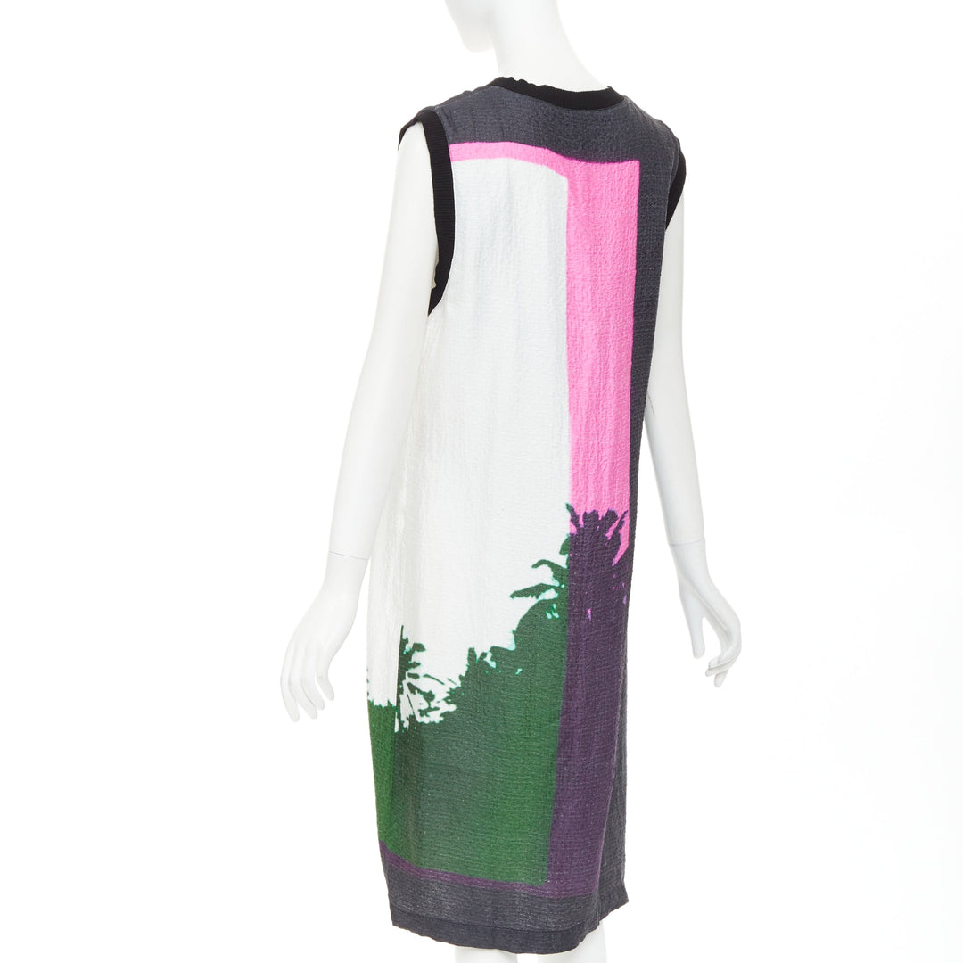 DRIES VAN NOTEN 2020 Len Lye linen blend palm tree print shift dress FR38 M
