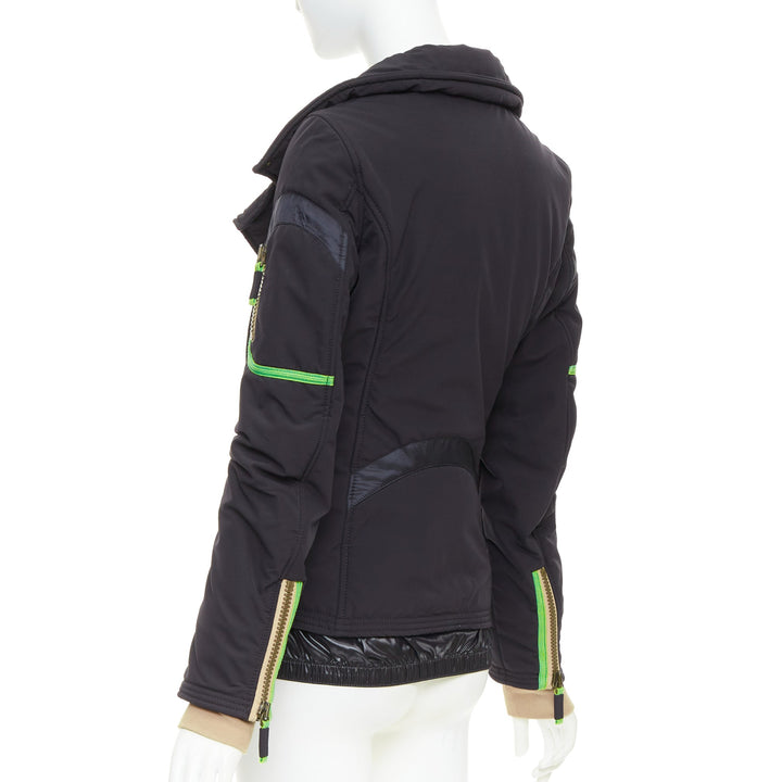 FRAUENSCHUH Limited Edition black nylon green nude zip snow puffer jacket XS
