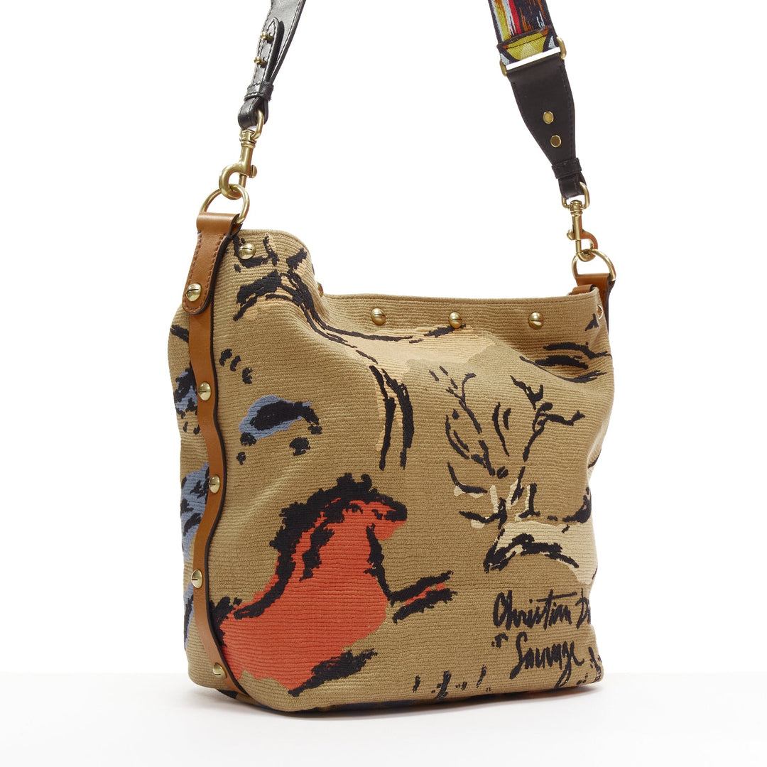 DIOR DiorAvenue Sauvage Special Edition brown logo canvas embroidery hobo bag